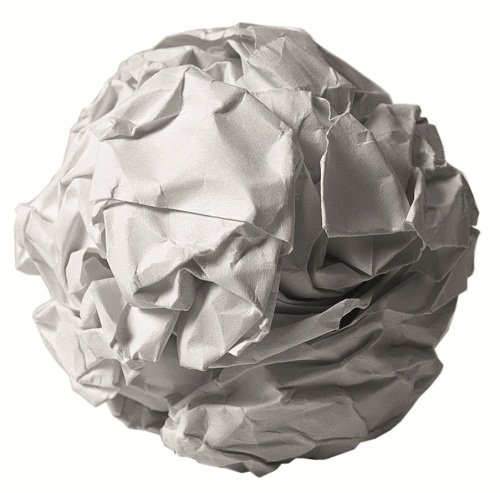 A sheet of white paper crumpled into a ball